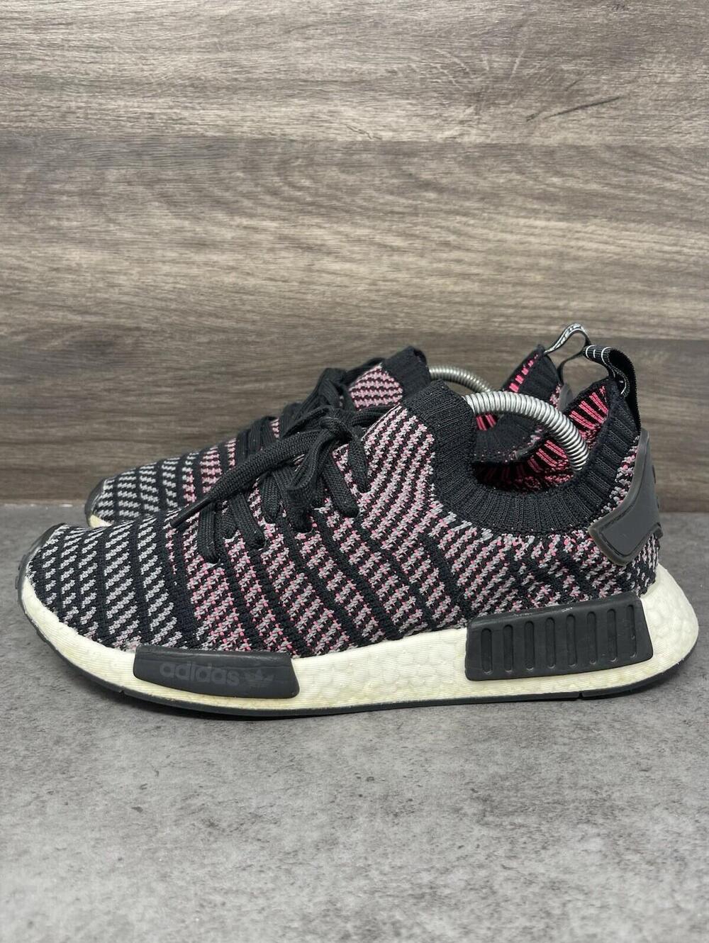 Adidas NMD R1 Primeknit Sneakers Mens Size 9.5 Black Pink Running CQ2386